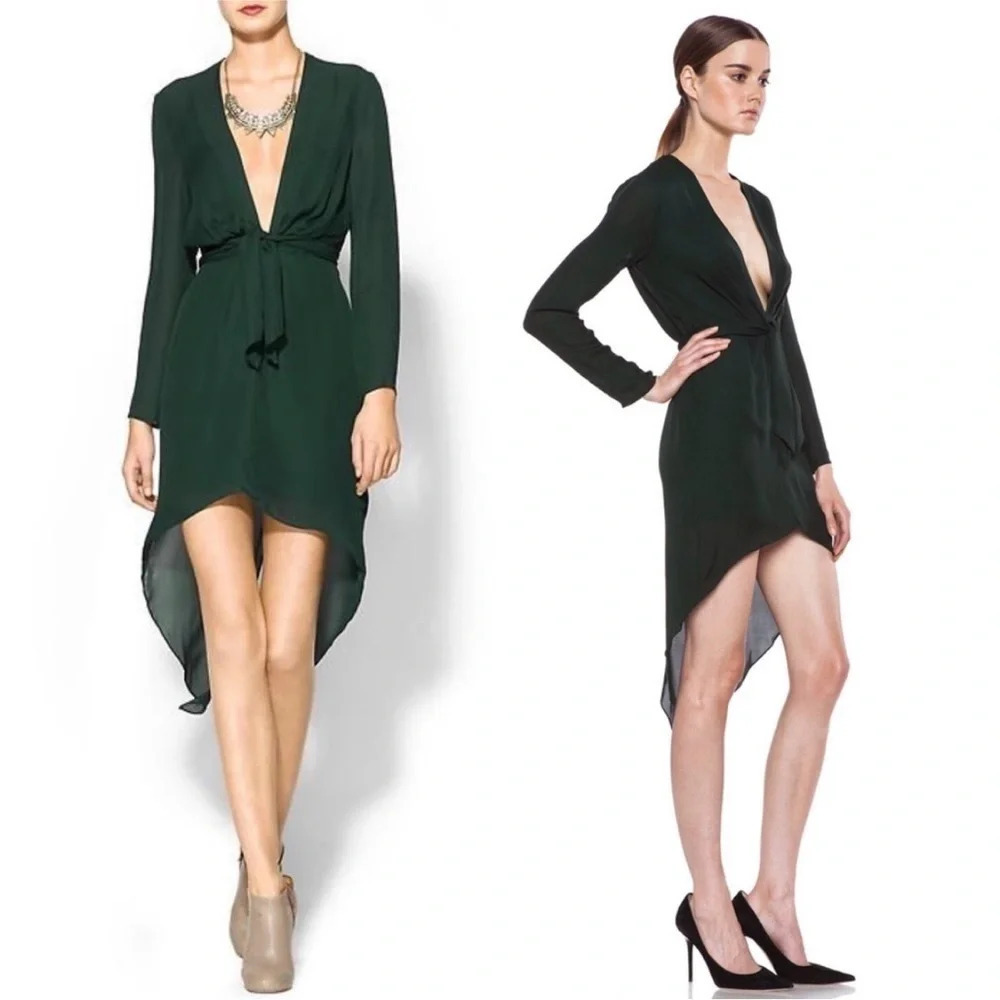 Jenni Kayne Emerald Green Silk Envelope Midi Dress with Plunging Neckline 0‎